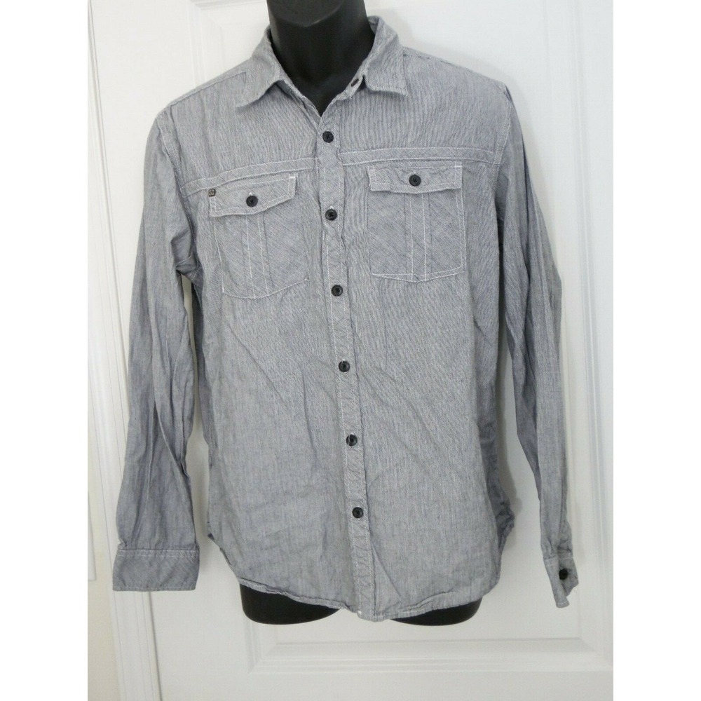 Ocean Current Mens Medium Button Front‎ Long Sleeves Gray Striped Shirt